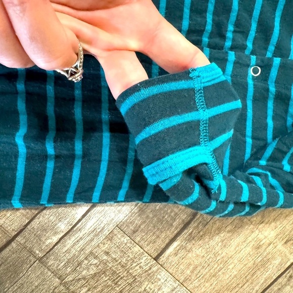 Kickee Pants 0-3 month Teal and Navy Striped Baby Gown with button snap - Picture 3 of 7